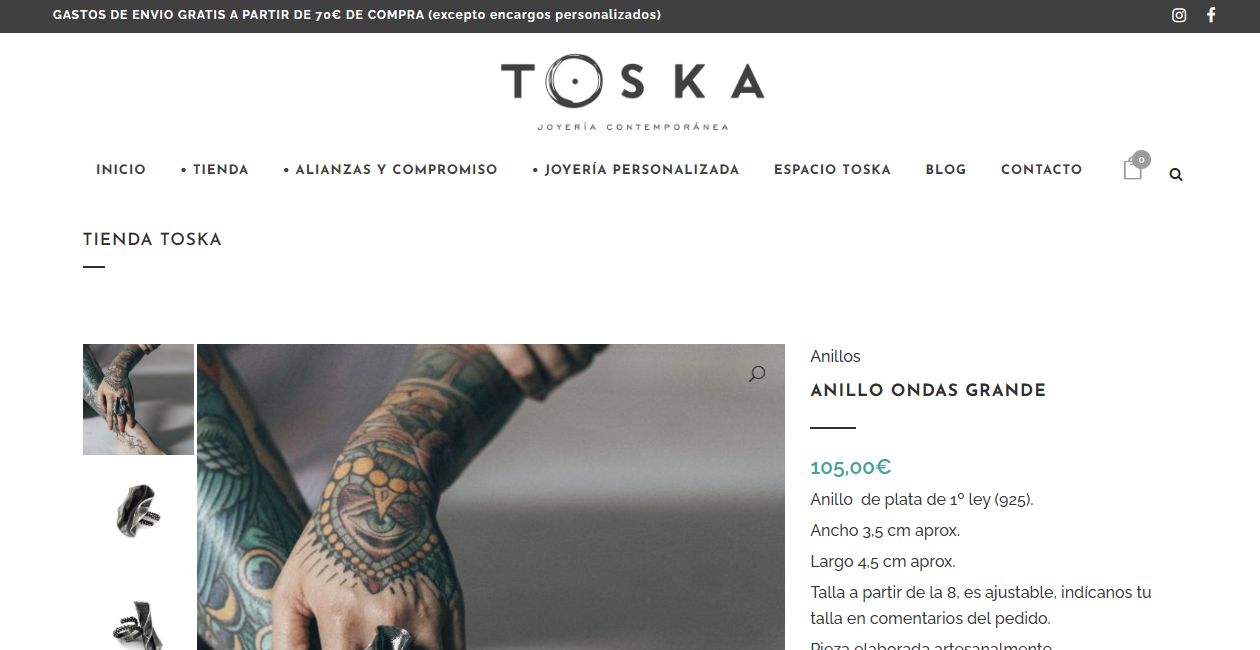 Ficha de producto de la tienda online de TOSKA desarrollada por Estudio Varsovia