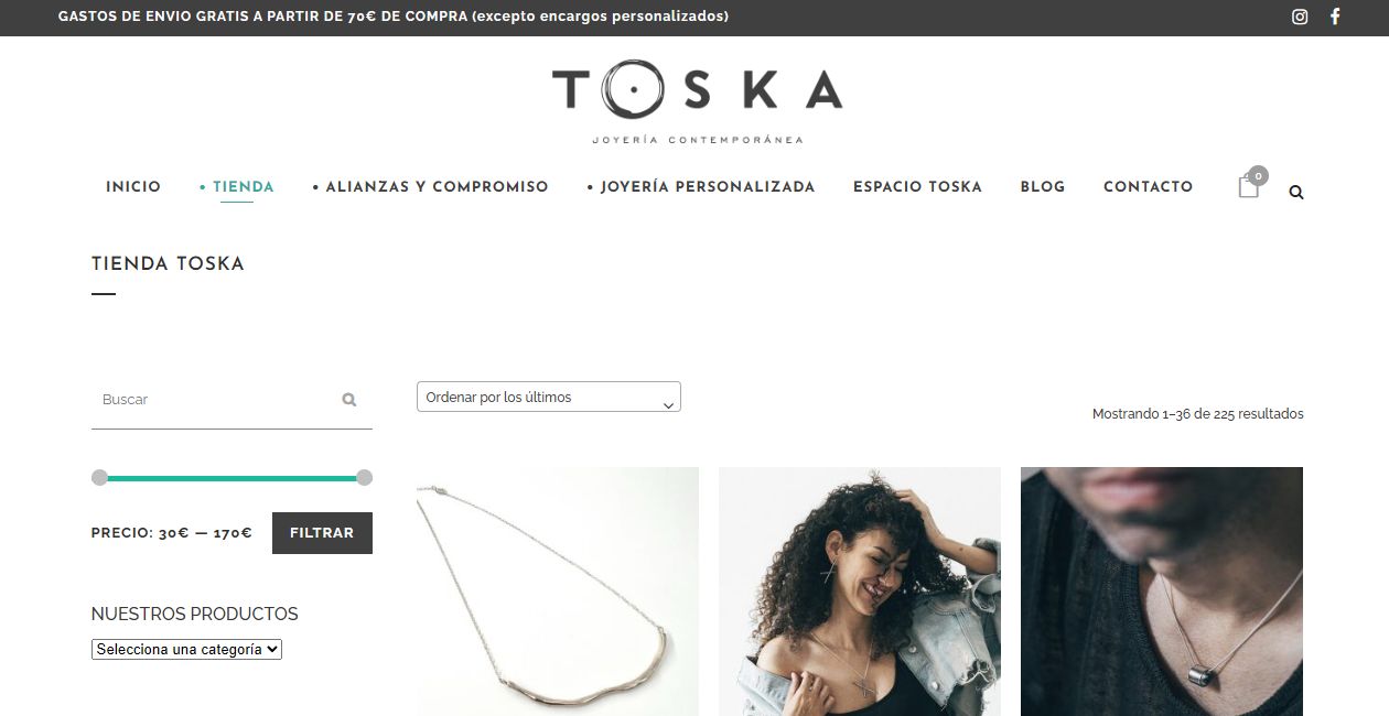 Captura actual de la tienda online — catálogo de producto · fotografía de Cristina Vecino